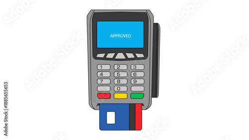 Card payment terminal with approval message and card inserted  