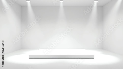 Wallpaper Mural Spotlit empty white room with a raised platform in the center, featuring a minimalist interior design with focused overhead lighting. Torontodigital.ca