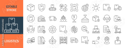 Logistics icon set. Editable line icons. Vector illustration.