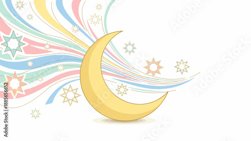 Crescent Moon with Colorful Swirls.