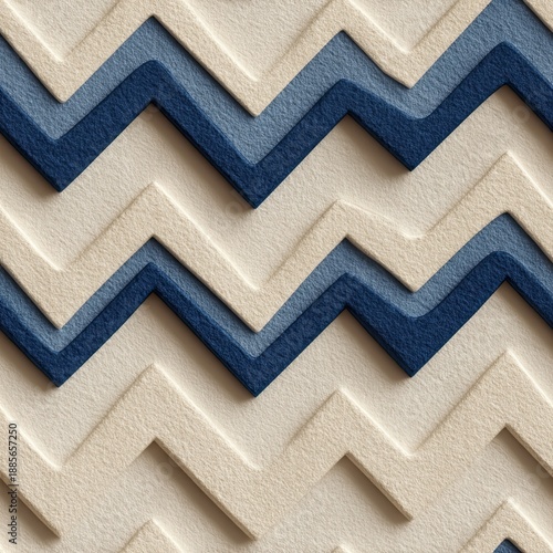 Abstract Zigzag Pattern in Blue and Beige Tones with 3D Texture
