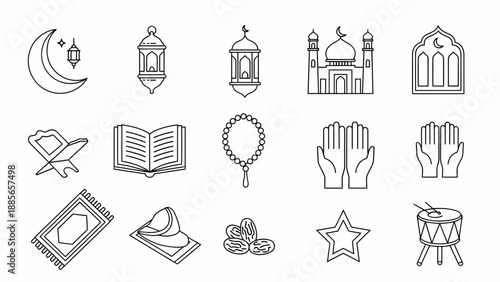 Islamic Symbols and Icons Set Illustration.