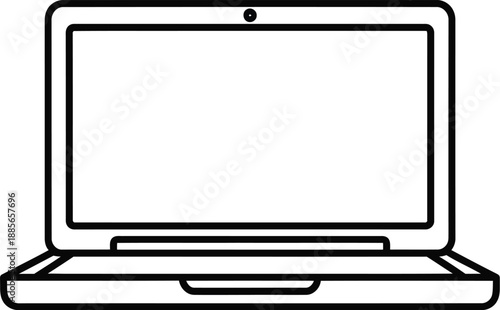 Simple line art illustration of an open laptop computer icon on a white background