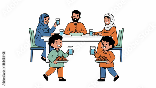 Family Gathering Around Dinner Table Together.