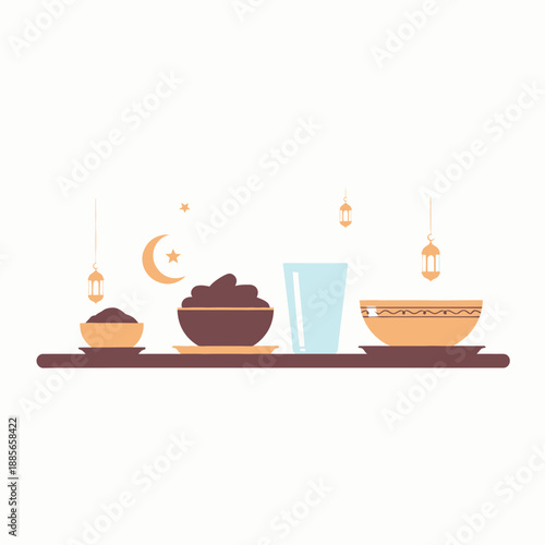 Ramadan Food and Drink on Table.