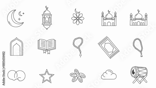 Islamic Symbols and Icons Set Illustration.