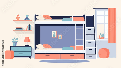 Cozy minimalist kids room with bunk beds and playful decor