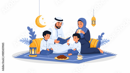 Family Breaking Fast Together Ramadan.