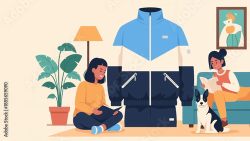 Cozy indoor scene with people and a dog enjoying quiet time