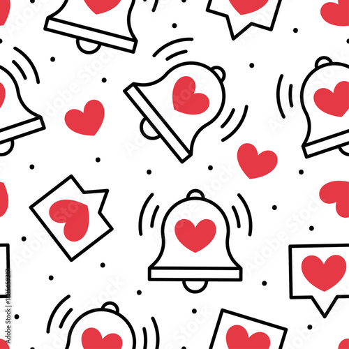 Minimalist Black and Red Heart Notification Icons Seamless Pattern