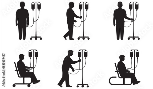 Hospital patient silhouettes with intravenous drip equipment