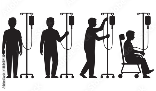 Medical IV therapy and patient care silhouette set