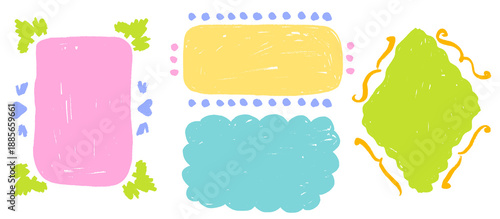 Hand drawn kindergarten frame in crayon, square border with chalk texture, child doodle look, cute box for kids projects. Fun kindergarten style crayon frame square.