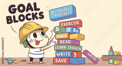 Cartoon Character Building Blocks with Educational Themes.