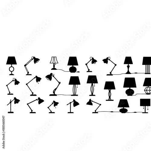 Diverse collection of table lamps and desk lamps in various styles and designs.