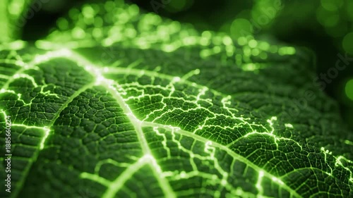 Biotech Investment Trends concept. Close-up of a vibrant green leaf with intricate vein patterns.