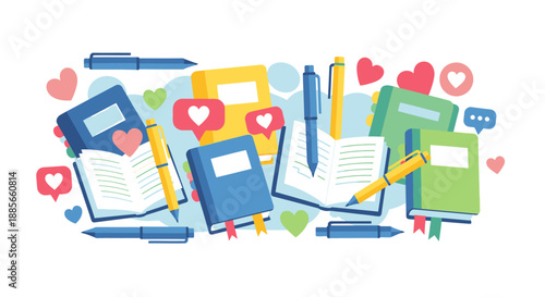 Stationery and Social Media Icons Collage.