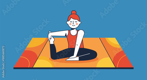 Woman Practicing Yoga on Colorful Mat.