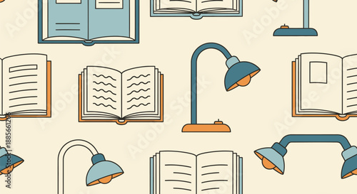 Desk Lamps and Open Books Illustration.