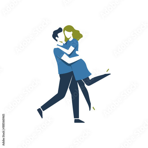 Man lifting woman in a loving embrace illustration.