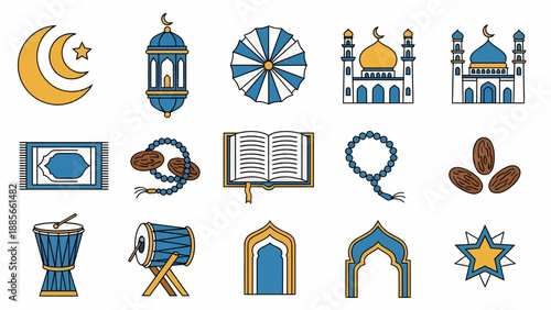 Islamic Symbols and Icons Collection Illustration.
