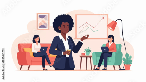 Diverse businesswomen collaborate and analyze growth charts