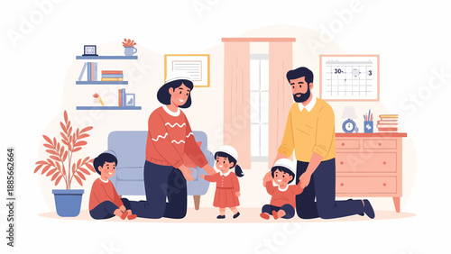 Happy Family with Children Playing Together.