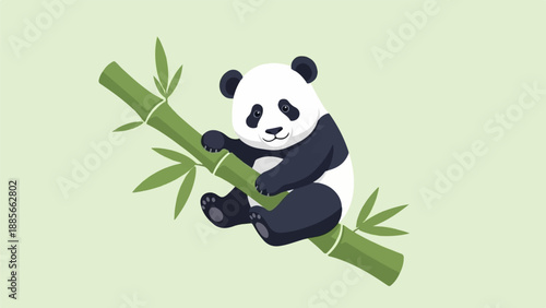 Cute panda sitting on a bamboo stalk
