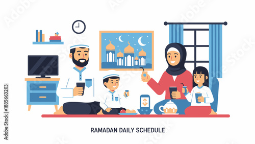 Family Observing Ramadan Together at Home.
