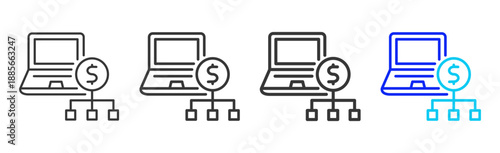 Investor Desk icon set collection creative outline style for finance toolkit with multiple thickness variations suitable for digital design branding ui ux web app