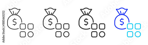 Wealth Grid icon set collection creative outline style for finance toolkit with multiple thickness variations suitable for digital design branding ui ux web app