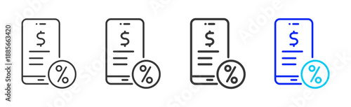 Rate Mobile icon set collection creative outline style for finance toolkit with multiple thickness variations suitable for digital design branding ui ux web app
