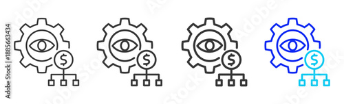 Stake Gear icon set collection creative outline style for finance toolkit with multiple thickness variations suitable for digital design branding ui ux web app