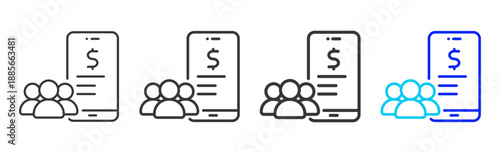 Group Pay icon set collection creative outline style for finance toolkit with multiple thickness variations suitable for digital design branding ui ux web app