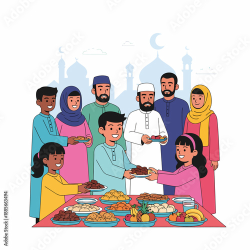 Family Sharing Food Together During Ramadan.