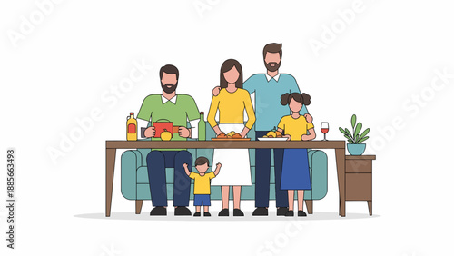 Family Gathering Around Dinner Table Together.