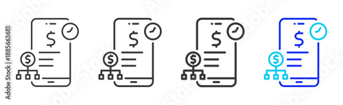 Time Pay icon set collection creative outline style for finance toolkit with multiple thickness variations suitable for digital design branding ui ux web app