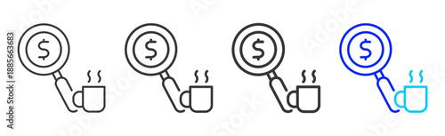 Coffee Finance icon set collection creative outline style for finance toolkit with multiple thickness variations suitable for digital design branding ui ux web app