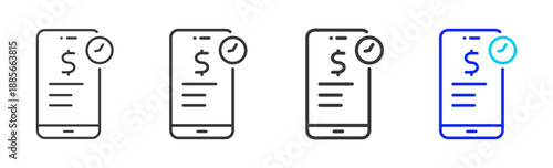 Time Mobile icon set collection creative outline style for finance toolkit with multiple thickness variations suitable for digital design branding ui ux web app