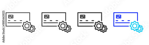 Card Gear icon set collection creative outline style for finance toolkit with multiple thickness variations suitable for digital design branding ui ux web app