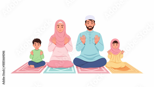 Family Praying Together on Prayer Mats.
