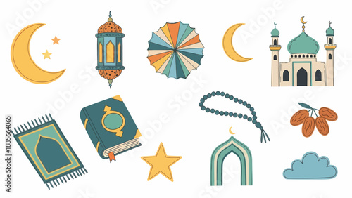 Ramadan Kareem Islamic Symbols and Icons.