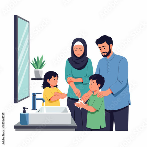 Family Practicing Hand Hygiene Together.