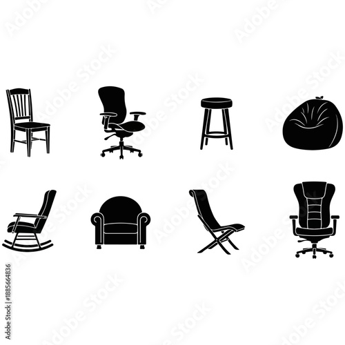 Collection of Diverse Chair Silhouettes for Interior Design.