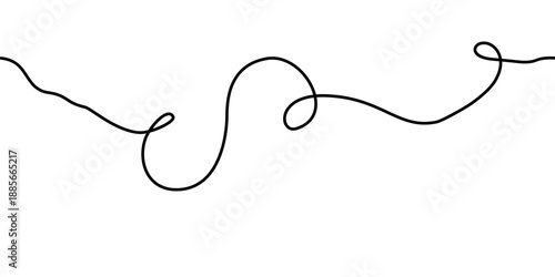 Seamless black cable squiggle line pattern, a curvy wavy drawing loop. This seamless cable squiggle line adds motion to design.
