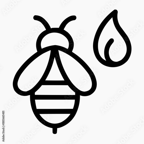 Line icon of a bee and a flame‑shaped spark — active colony, black on white, square minimalist style
