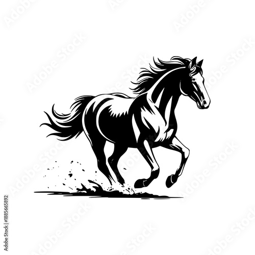 Majestic horse running with flowing mane and tail in motion