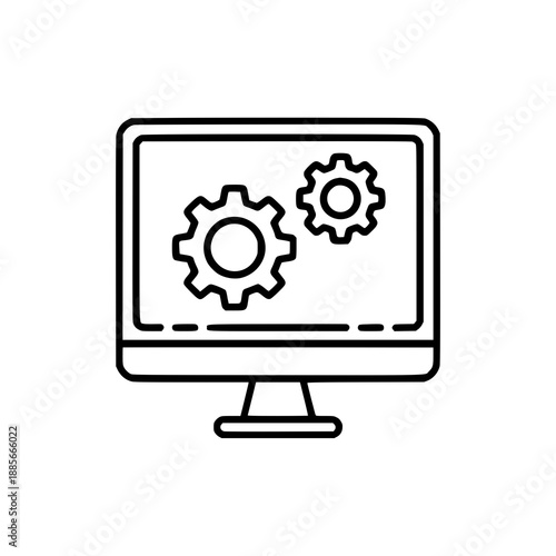 Modern computer monitor displaying gear icons for settings or configuration