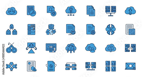 Set of 30 Blue Cloud Computing and Data Storage Vector Icons