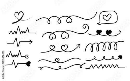 Hand drawn heart and waveform line art designs